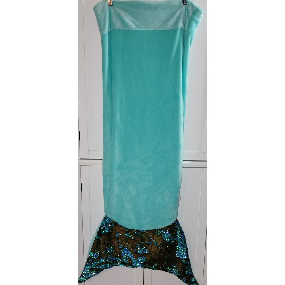 Plush Gold Flip Sequin Mermaid Teal Tail Throw Blanket Sleep Sack 18in X 52in